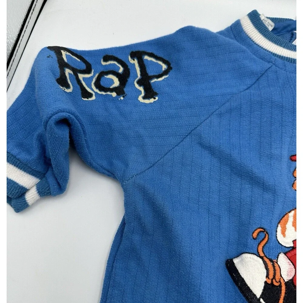 Vintage 90s Carters Toddler Boys Romper Blue Rap Kat One Piece Size 24 Months